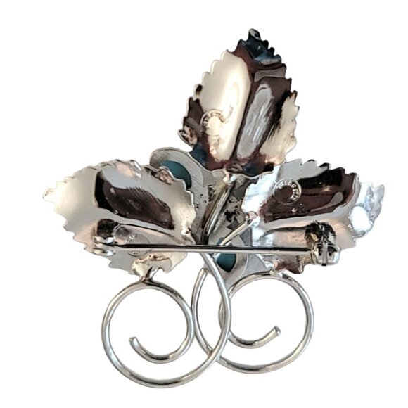 Sterling Silver Turquoise Lucite Cab, Leaf Brooch Pin, M524 - Picture 2 of 7